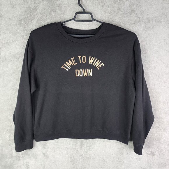 Womens Black Miken Flow Sweatshirt "Time To Wine Down" Long Sleeve Size XL - Picture 2 of 11